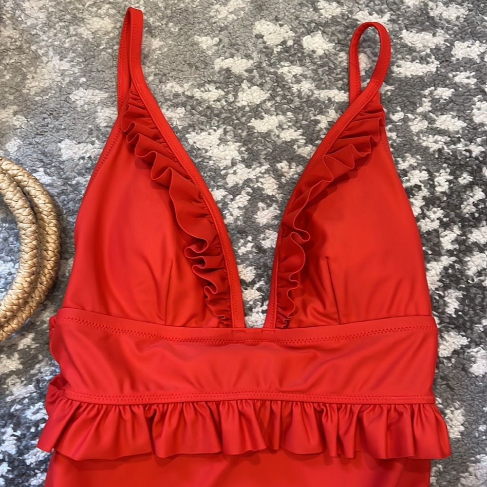 J. Crew Red Ruffle One Piece Swimsuit - Picture 7 of 13
